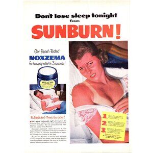 1952 Noxzema Medicated Skin Cream Vintage Print Ad Woman Sunburn 50s Wall Art